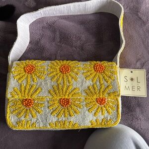 Sol & Mer Yellow Beaded Daisy Crossbody Bag